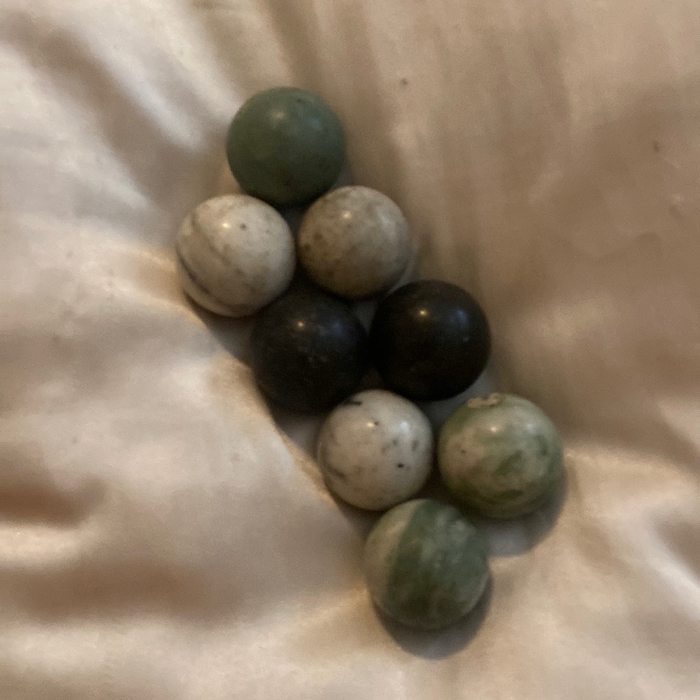 Set of 8 green agate black onyx and smoky spheres